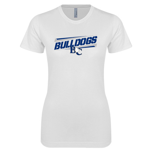  Next Level Womens White Boyfriend Tee - Stencil Bulldogs