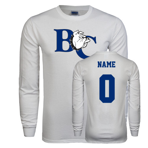  White Long Sleeve T Shirt - Custom Tee w/ Name & Number