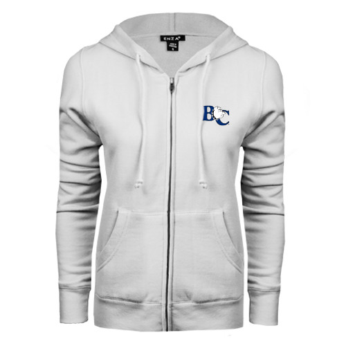 ENZA Womens White Fleece Full Zip Hoodie - Official Logo