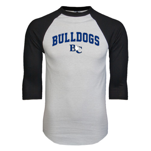 White/Black Raglan Baseball T Shirt - Arched Bulldogs