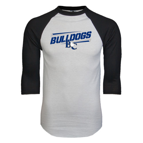  White/Black Raglan Baseball T Shirt - Stencil Bulldogs