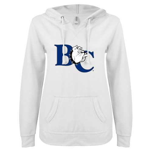 Barton ENZA Womens White V Notch Raw Edge Fleece Hoodie