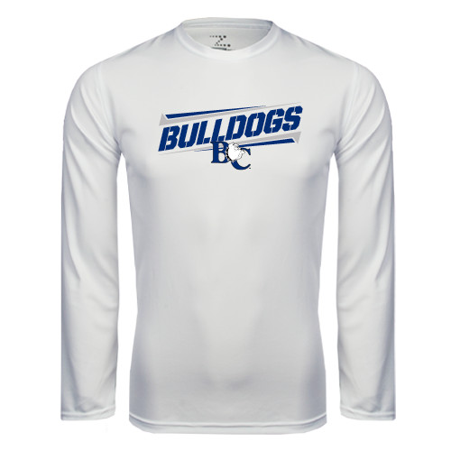  White Performance Long Sleeve Shirt - Stencil Bulldogs