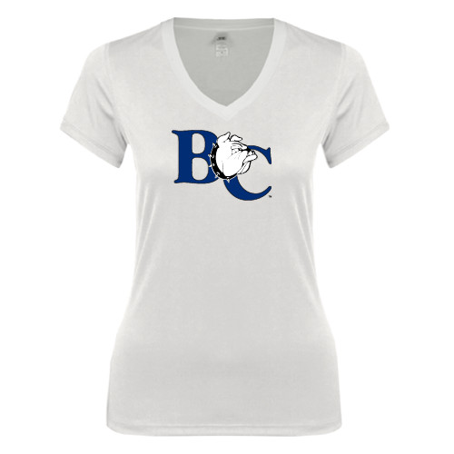  Next Level Womens White Ideal V Tee - Official Logo