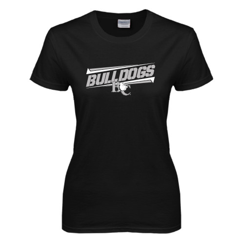  Womens Black Short Sleeve Tee - Stencil Bulldogs