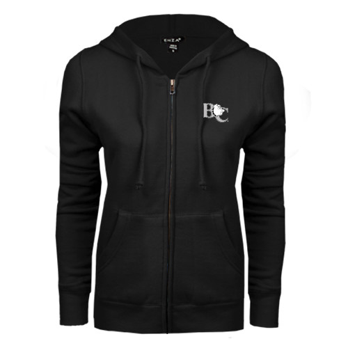  ENZA Womens Black Fleece Full Zip Hoodie - Official Logo