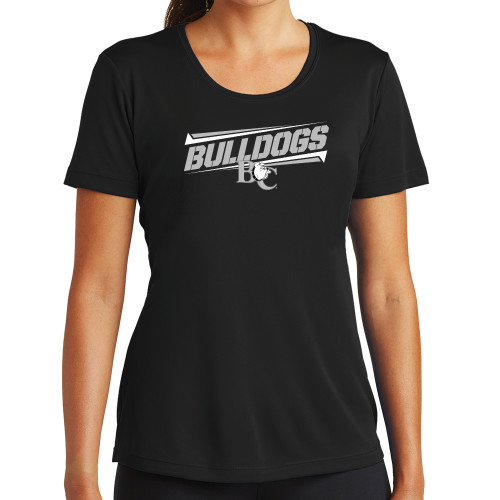  Womens Black Performance Tee - Stencil Bulldogs