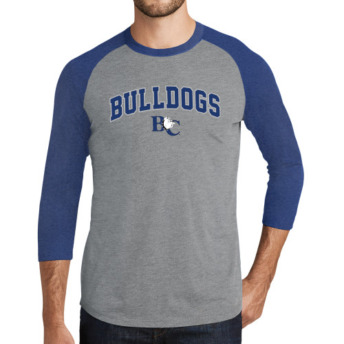  Grey/Royal Heather Triblend Baseball Raglan Tee - Arched Bulldogs