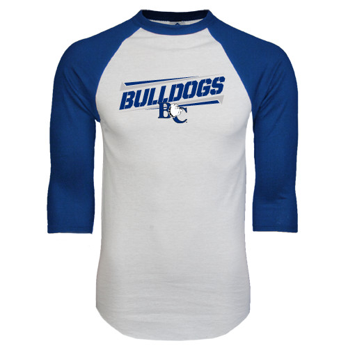  White/Royal Raglan Baseball T Shirt - Stencil Bulldogs