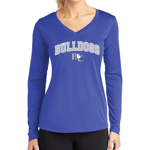  Womens Royal Performance Long Sleeve V Neck Shirt - Arched Bulldogs