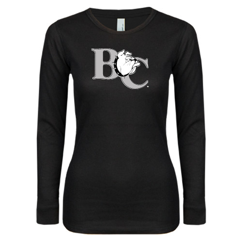  Womens Black Long Sleeve V Neck Tee  - Official Logo