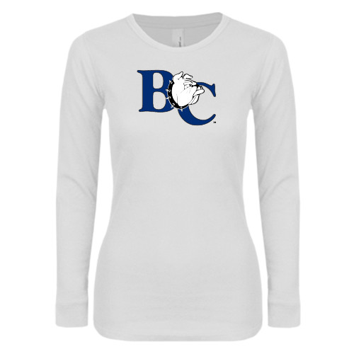  Womens White Long Sleeve V Neck Tee - Official Logo