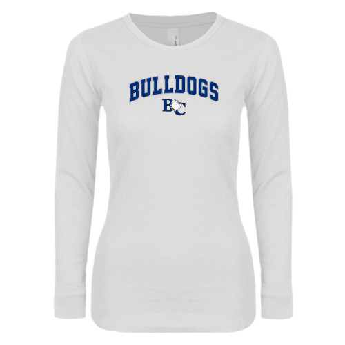  Womens White Long Sleeve V Neck Tee - Arched Bulldogs