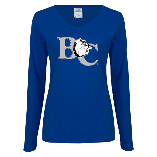  Womens Royal Long Sleeve V Neck Tee  - Official Logo