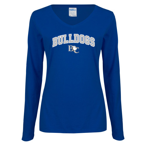  Womens Royal Long Sleeve V Neck Tee  - Arched Bulldogs