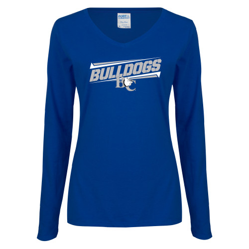  Womens Royal Long Sleeve V Neck Tee  - Stencil Bulldogs