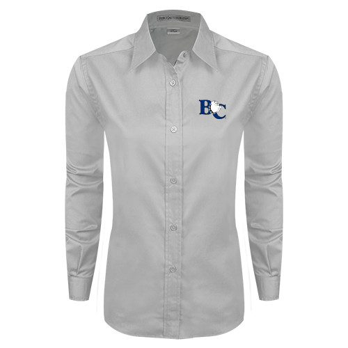  Womens White Twill Button Down Long Sleeve - Official Logo