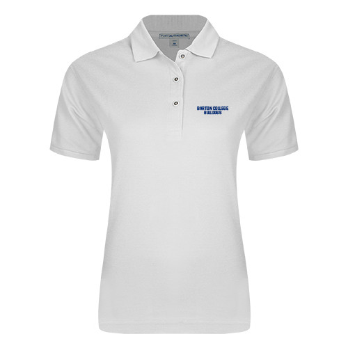  Womens Silk Touch White Pique Polo - Wordmark