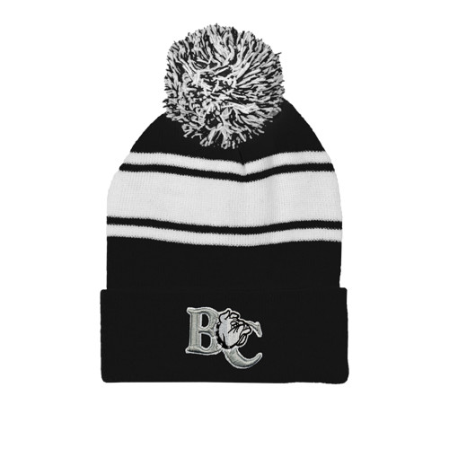  Black/White Two Tone Knit Pom Beanie w/Cuff - Official Logo