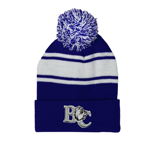  Royal/White Two Tone Knit Pom Beanie w/Cuff - Official Logo