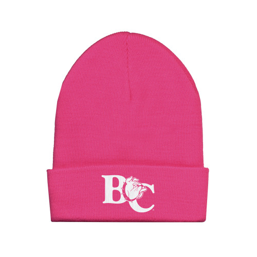  Fleece Lined Neon Pink Knit Beanie - Official Logo
