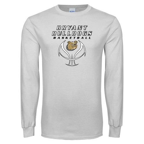 White Long Sleeve T Shirt - Basketball Stacked on Ball