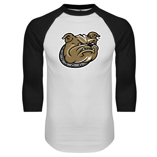  White/Black Raglan Baseball T Shirt - Bulldog Head