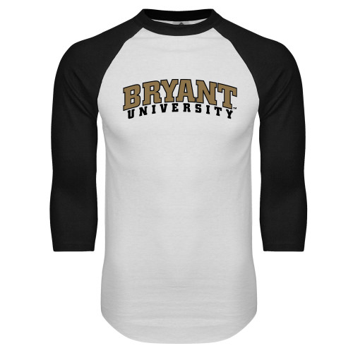  White/Black Raglan Baseball T Shirt - Arched Bryant University