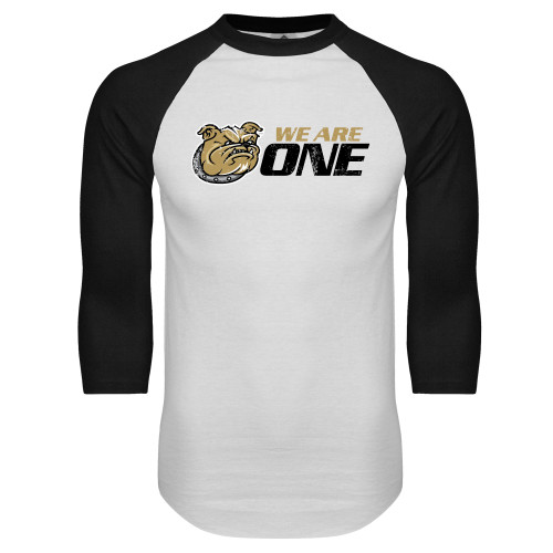  White/Black Raglan Baseball T Shirt - We Are One Distressed
