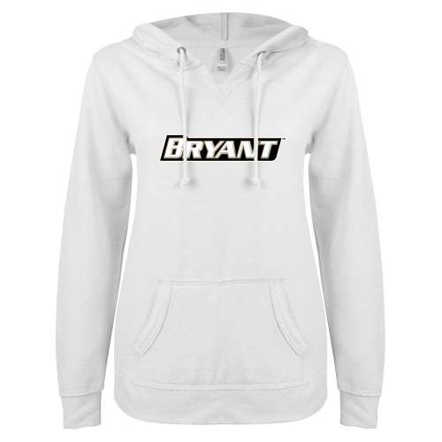  ENZA Womens White V Notch Raw Edge Fleece Hoodie - Bryant