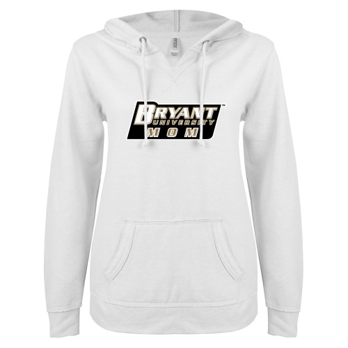  ENZA Womens White V Notch Raw Edge Fleece Hoodie - Mom