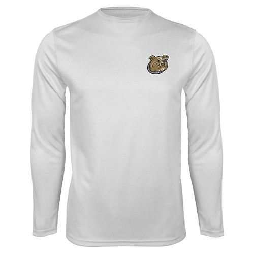  White Performance Long Sleeve Shirt - Bulldog Head