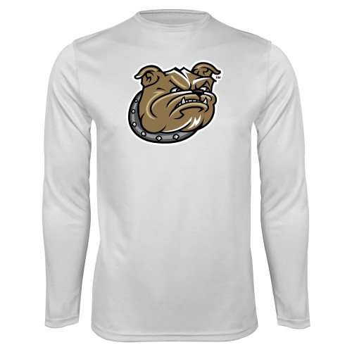  White Performance Long Sleeve Shirt - Bulldog Head
