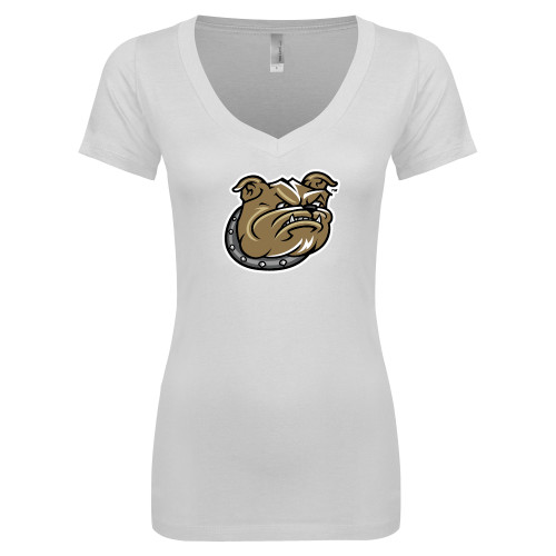  Next Level Womens White Ideal V Tee - Bulldog Head