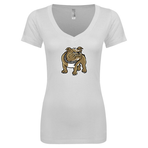  Next Level Womens White Ideal V Tee - Bulldog