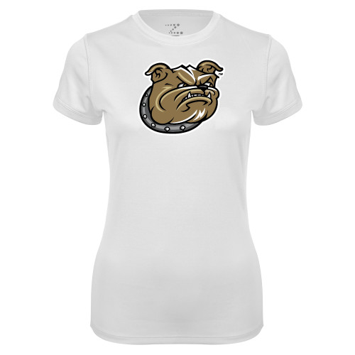  Womens White Performance Tee - Bulldog Head