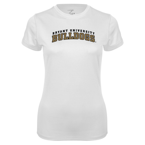  Womens White Performance Tee - Arched Bryant University Bulldogs