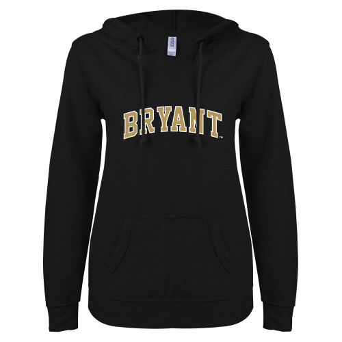  ENZA Womens Black V Notch Raw Edge Fleece Hoodie - Arched Bryant