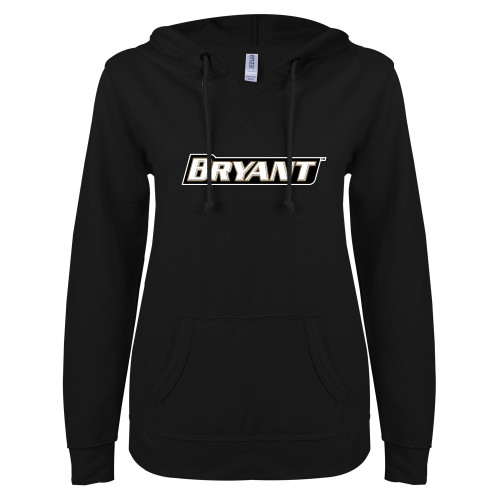  ENZA Womens Black V Notch Raw Edge Fleece Hoodie - Bryant