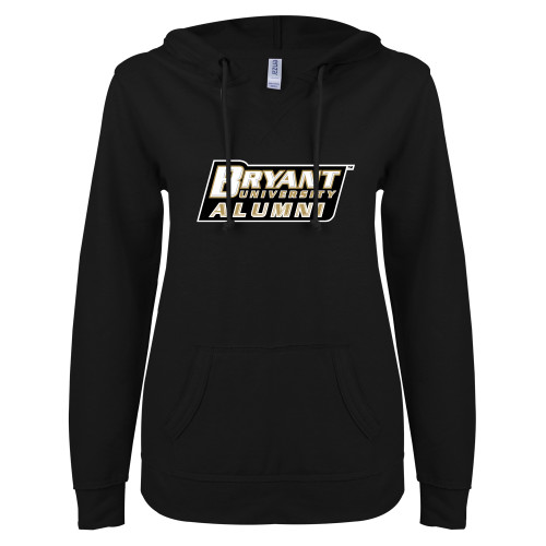  ENZA Womens Black V Notch Raw Edge Fleece Hoodie - Alumni