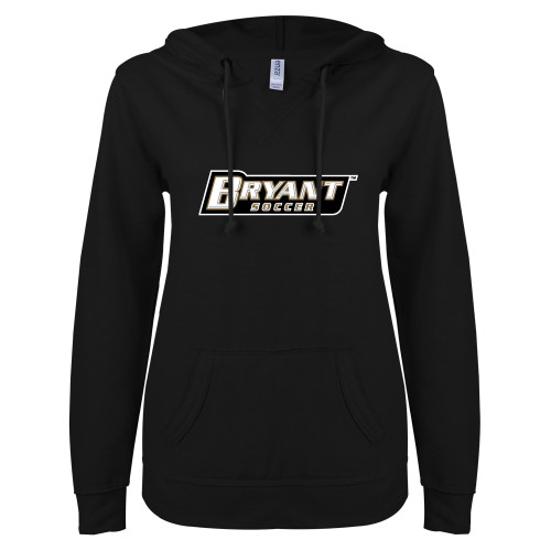  ENZA Womens Black V Notch Raw Edge Fleece Hoodie - Soccer