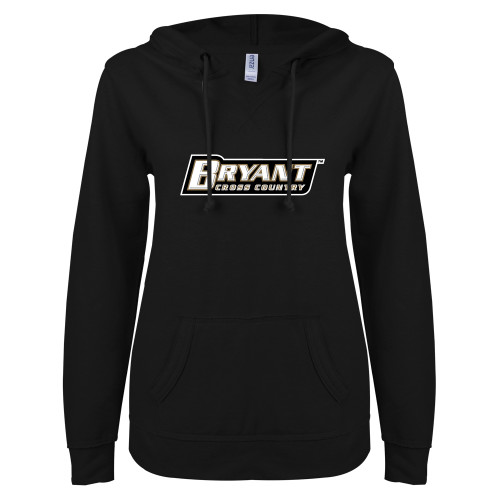  ENZA Womens Black V Notch Raw Edge Fleece Hoodie - Cross Country