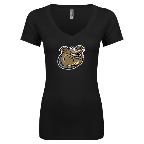  Next Level Womens Black Ideal V Tee - Bulldog Head