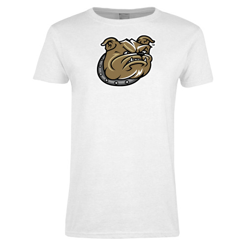  Womens White Short Sleeve Tee - Bulldog Head