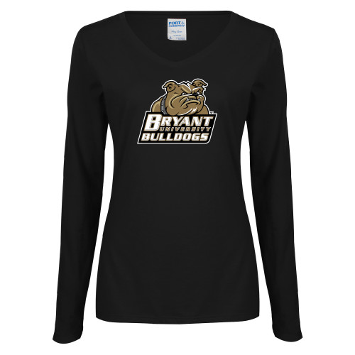  Womens Black Long Sleeve V Neck Tee  - Bryant Official Logo