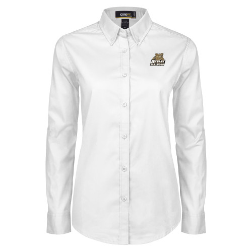  Womens White Twill Button Down Long Sleeve - Bryant Official Logo