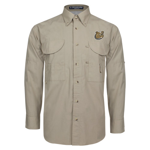  Khaki Fishing Shirt Performance Long Sleeve - Bulldog Head