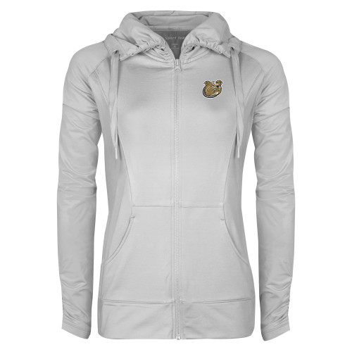  Womens White Sport Wick Stretch Full Zip Jacket - Bulldog Head