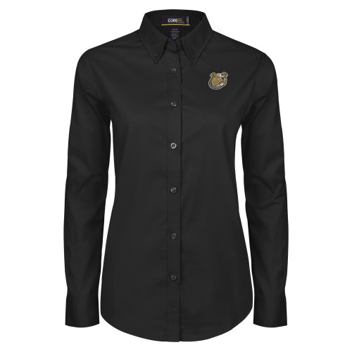  Womens Black Twill Button Down Long Sleeve  - Bulldog Head