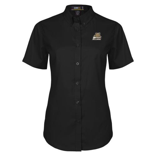  Womens Black Twill Button Up Short Sleeve - Bryant Official Logo